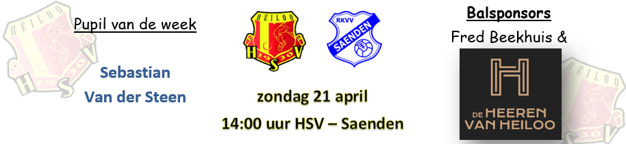 Zondag 21 april 14:00 uur: HSV 1 * Sebastian vd Steen * Fred Beekhuis * De Heeren van Heiloo